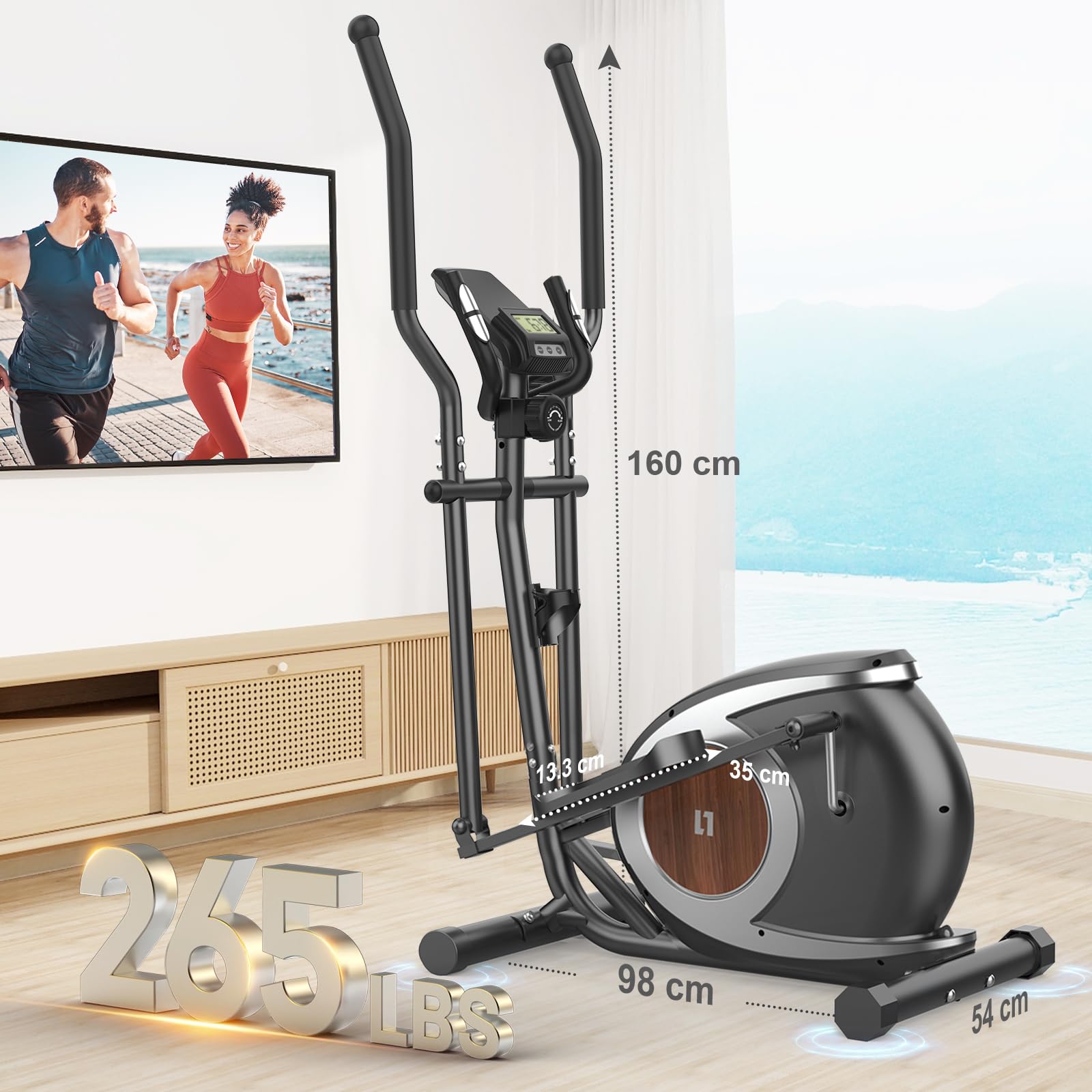 Vélo Elliptique Magnétique avec 16 Niveaux de Résistance, Appareil Elliptique Ultra-Silencieux pour la Maison, Écran LCD, Porte-Bouteille, Capacité de Charge de 120KG