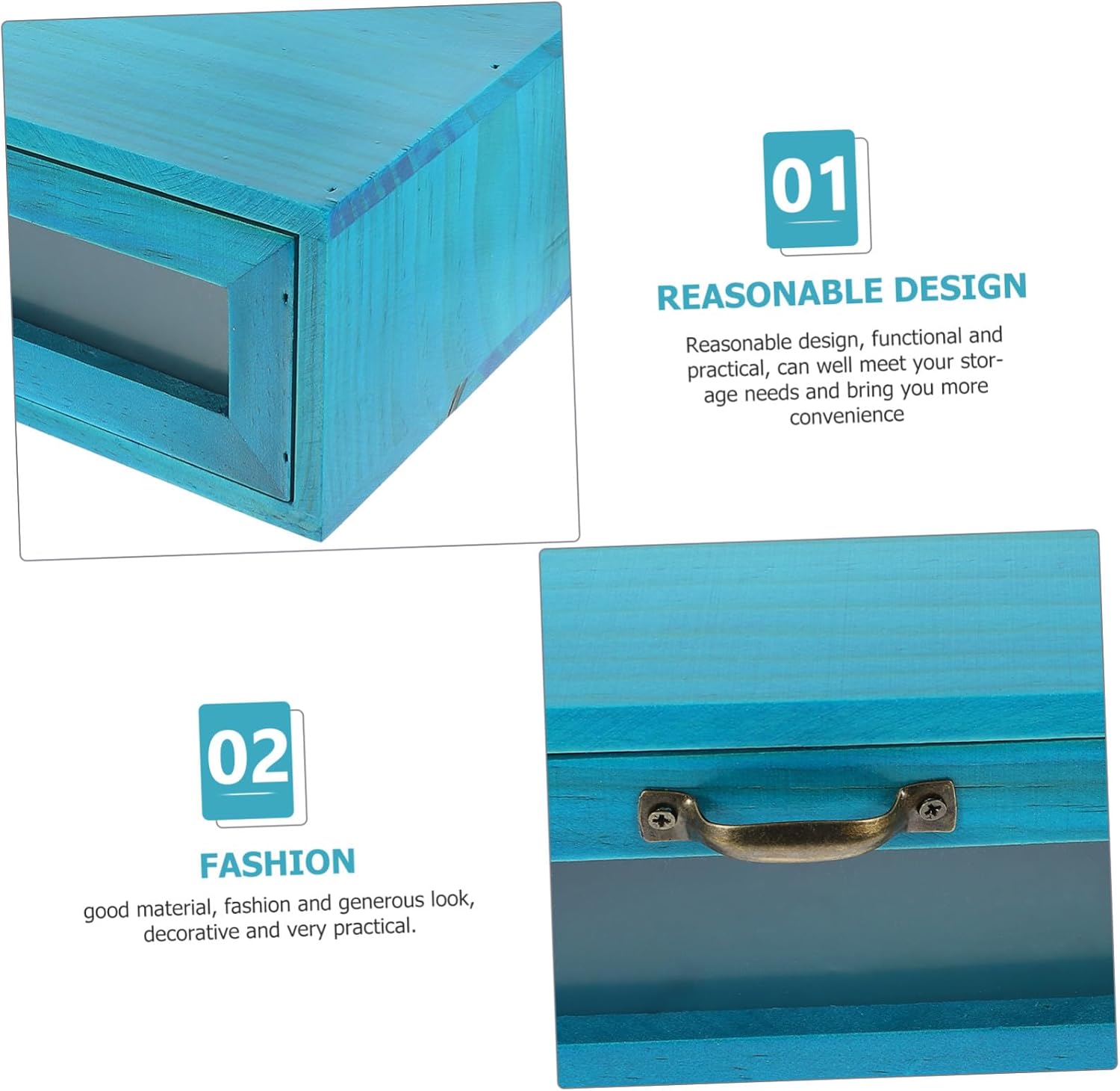 Vintage Wooden Desktop Drawer Organizer with Dual Compartments Rustic Makeup and Jewelry Storage Box Stable Mediterranean Blue Cosmetic Holder for Home and Office Desk