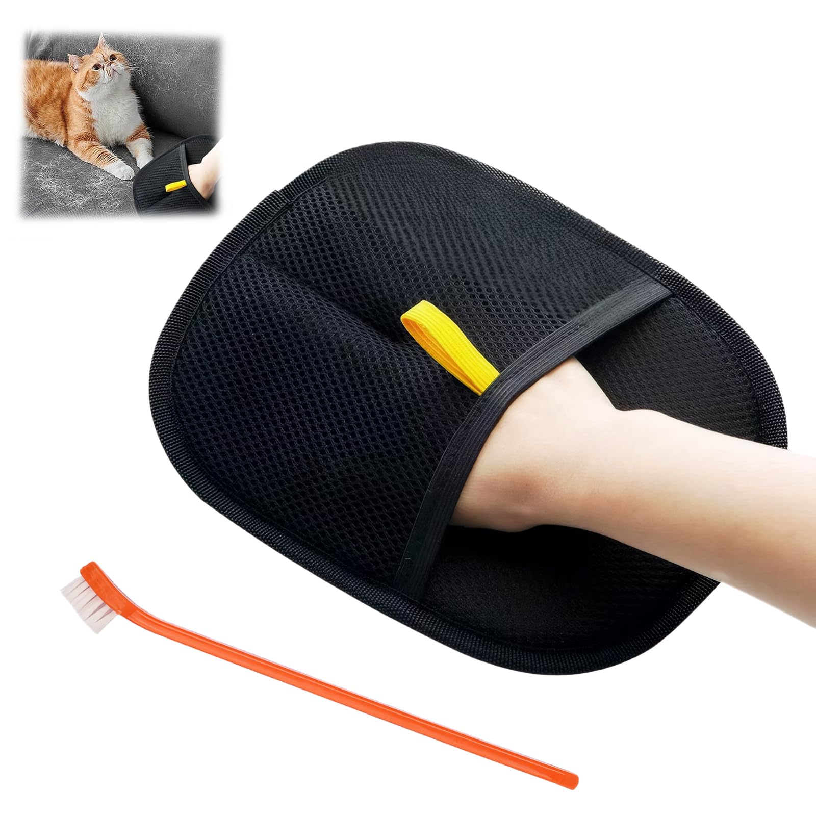 Bisienya Pet Grooming Gloves,Reusable Dog Grooming Glove,Double Grooming Gloves for Dogs,Hands on Pet Static Hair Removal Gloves,for Washing,Deshedding,Grooming,with 1 Toothbrush