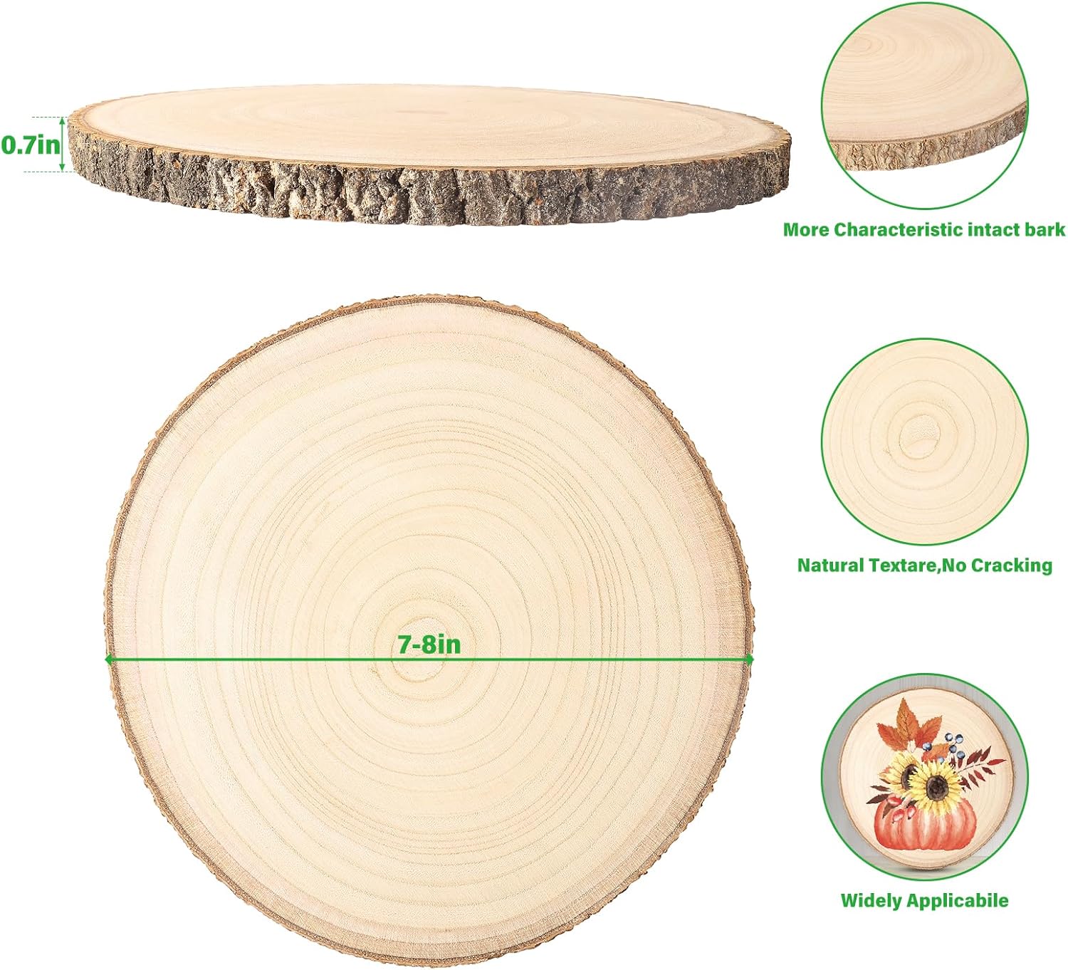 8pcs Wood Slices for Centerpieces 7-8inchs-Christmas Rustic Wood Circles Wedding Table Decor-Unfinished Baby Shower Wood Rounds for DIY Crafts - Image 2