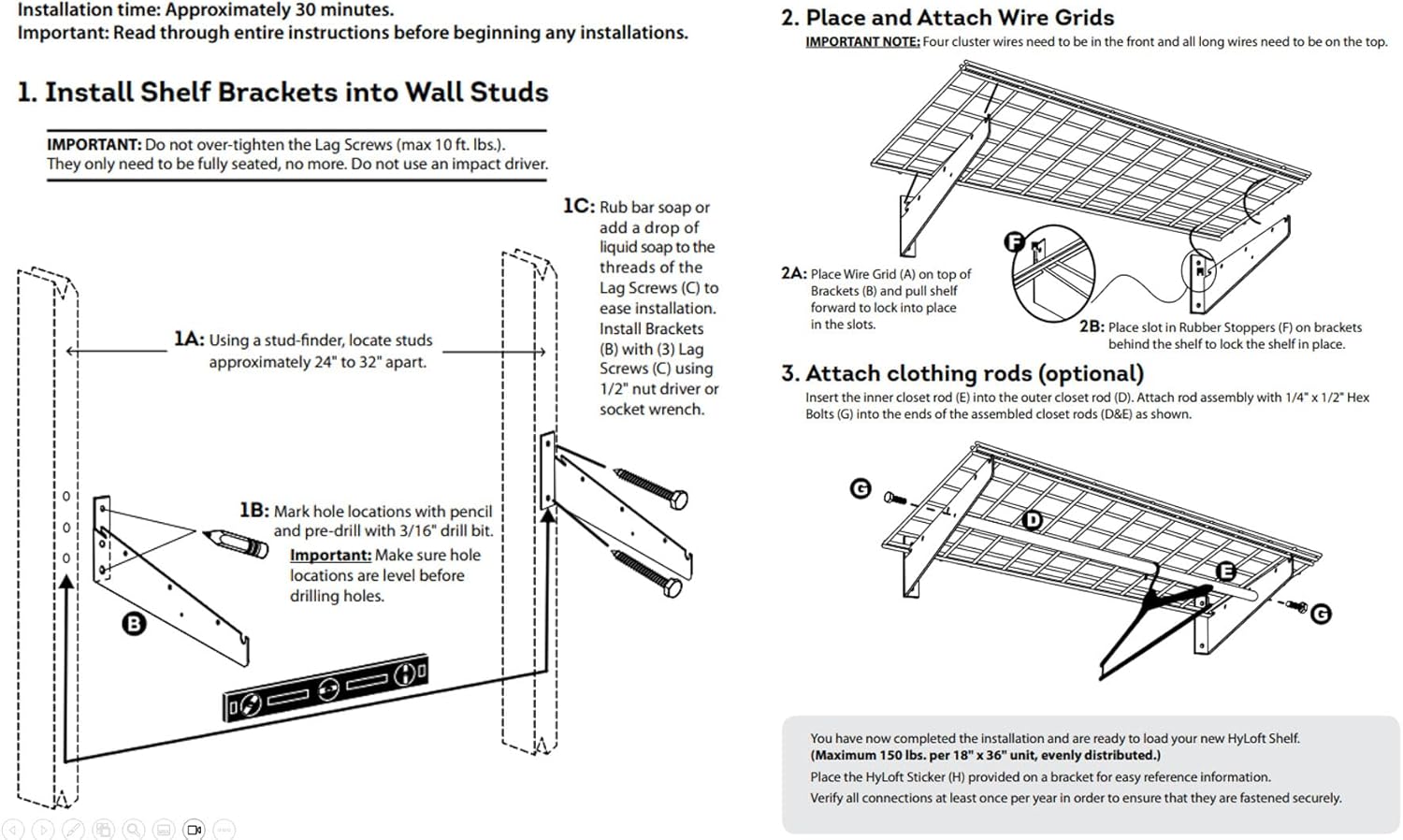 Hyloft 2-Pack Heavy Duty Steel Wall Garage Shelving, 36-Inch X 18-Inch Adjustable, Includes Hanging Rod, Max Shelf Load 200 Pounds, Item 777, White Powder Coated Finish - Image 10
