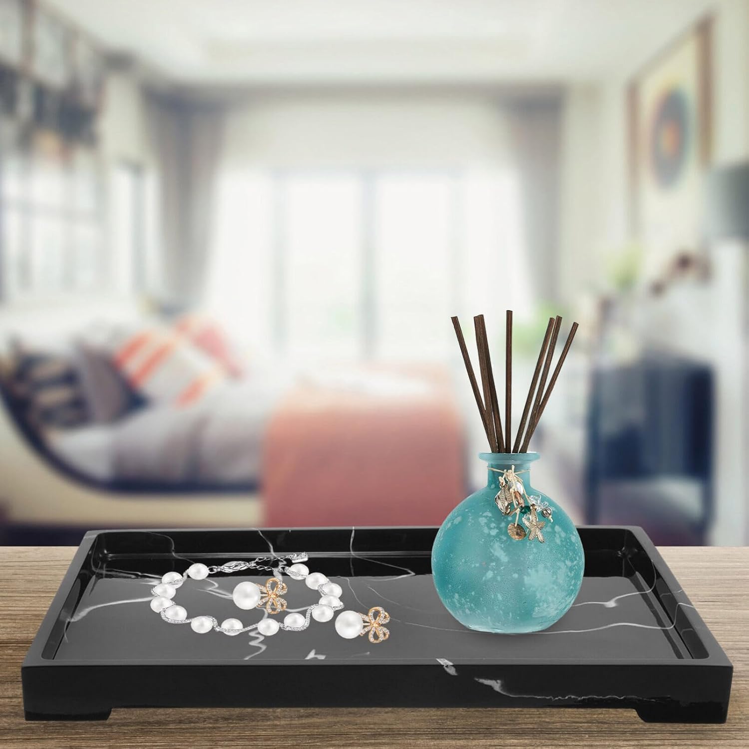 Marbling Pattern Vanity Tray Elegant Countertop Makeup Storage Plate for Bathroom and Entryway Decor Easy to Clean Resin Material for Organizing Perfume and Jewelry