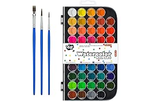 Shuttle Art Premium Kids Watercolor Paint Set with 48 Colors and 3 Brushes