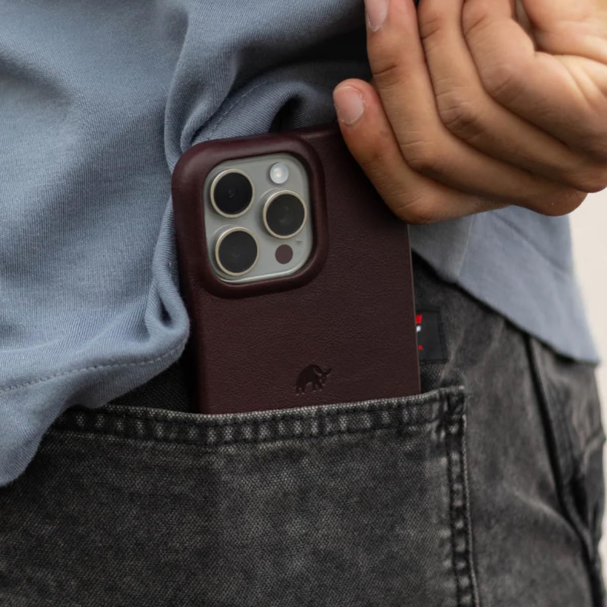 Bullstrap Minimalist Open Bottom Handcrafted Leather Case for iPhone 15 Pro Max | MagSafe Compatible Premium Full-Grain iPhone 15 Pro Max Leather Case w/Beautiful & Unique Patina | Terra