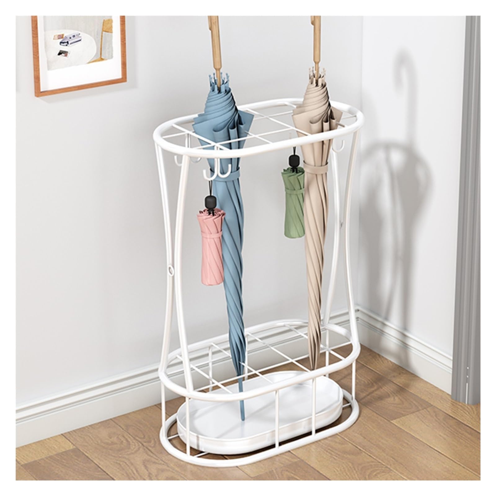 GYRAZXS Umbrella Stand with Hooks - Floor-Standing Storage Organizer for Entryway, Home, Office - Includes Drain Tray