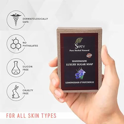 Miniatura 4 de SVATV Jabón hecho a mano con hierbas naturales y calmantes de hierba de limón y patchouli para hombres y mujeres, barra exfoliante, jabón de hierbas