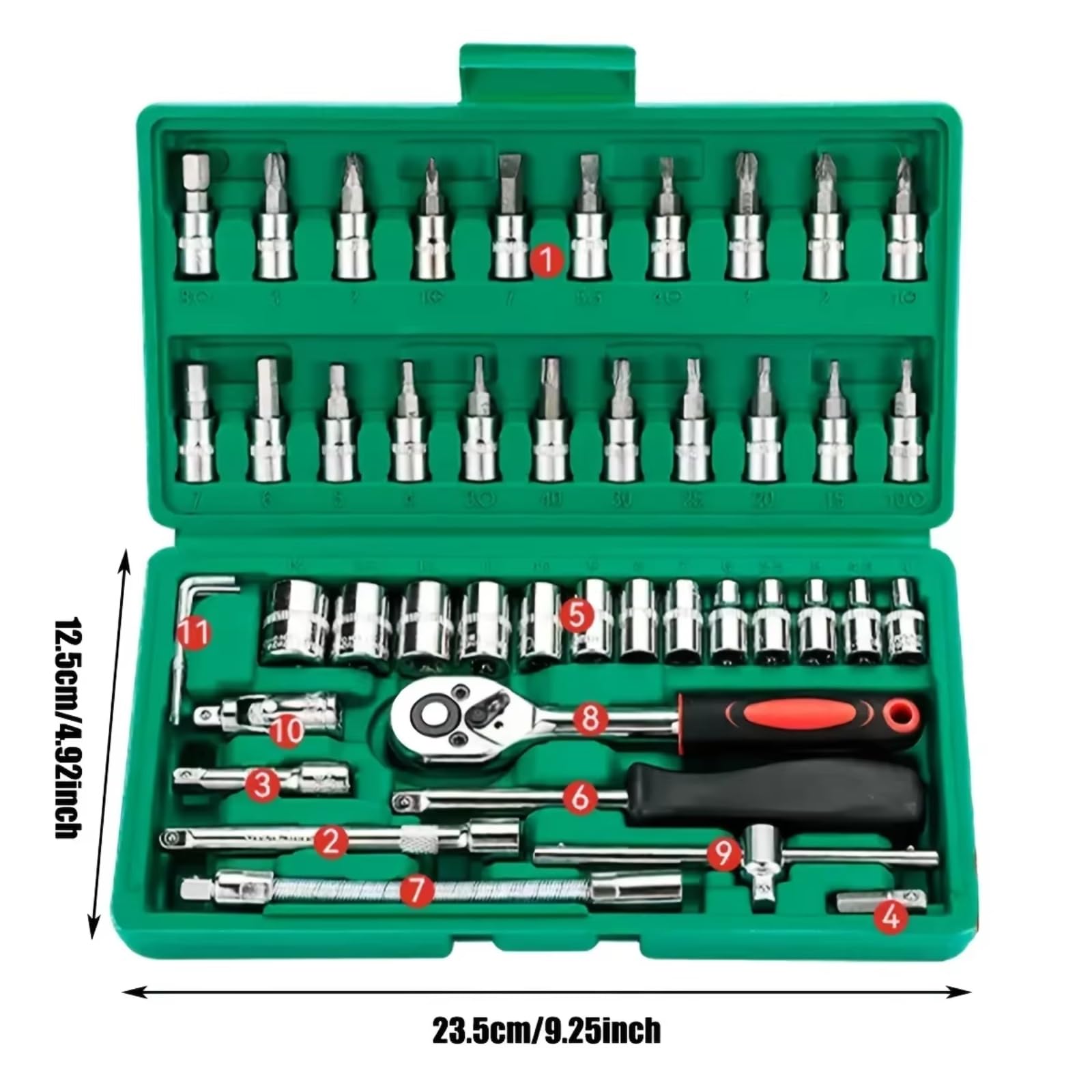 Set di attrezzi meccanici Set Da 46 Pezzi Set Chiavi A Cricchetto Da 1/4 Pollici Con Prese Chiavi A Bussola Esagonali Metriche Kit Utensili Meccanici La Casa Di Riparazione Auto