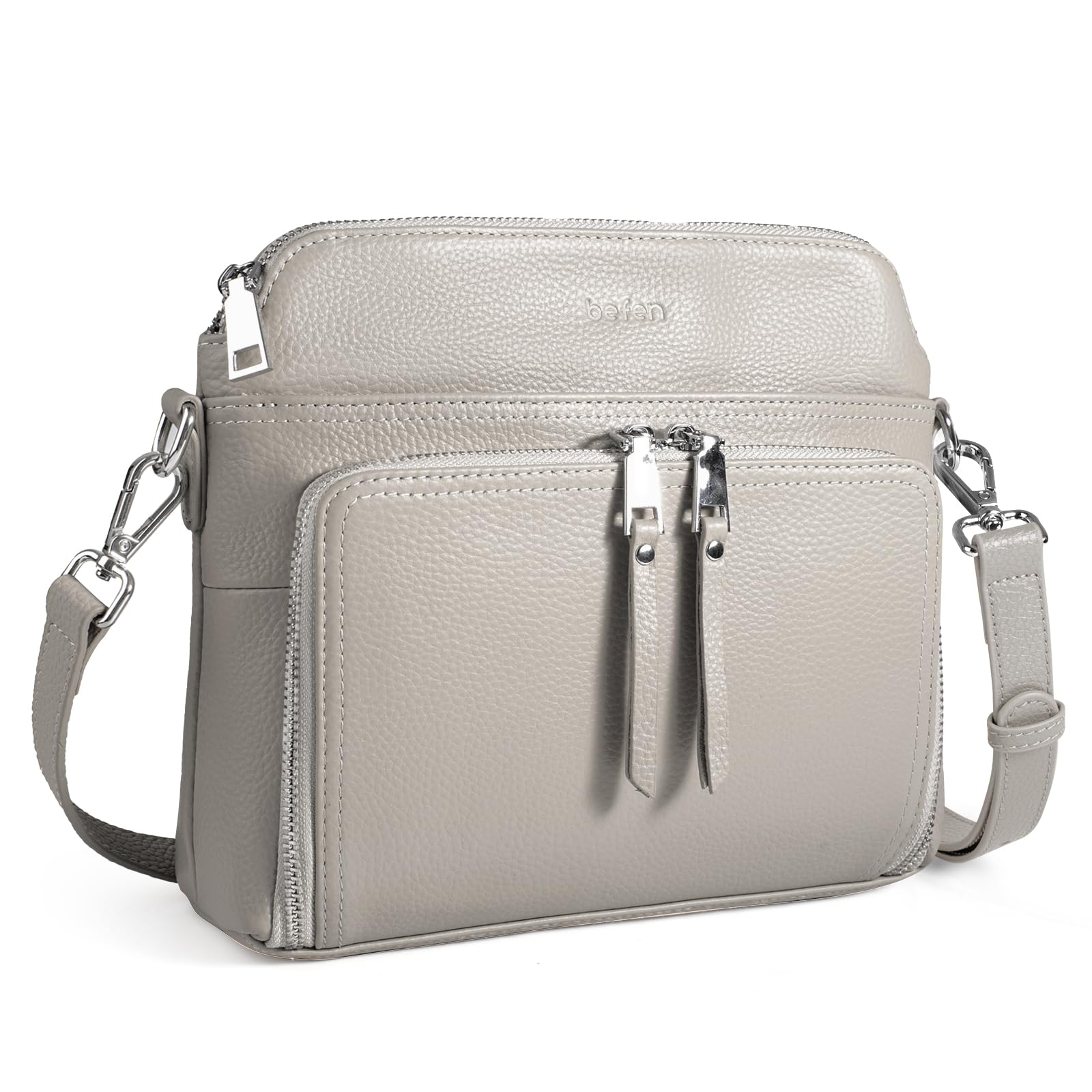 befen Real Leather Crossbody Bags for Women, Womens Small Cross Body Purses Lightweight Travel Handbags with Adjustable Strap Beige Grey