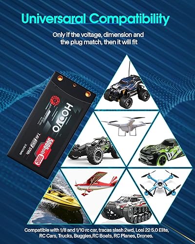Miniatura 7 de HOOVO 2S 7.4V 100C 5000mAh RC Shorty Lipo Batería Hard Case Pack con 0.157 in Bullet T Conector para RC Escala 1/10 Vehículos Coche Camiones Truggy