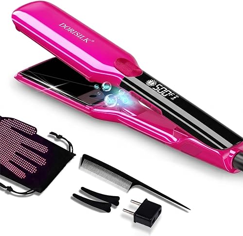 DORISILK Alisador de pelo profesional de alta temperatura de 500 grados, plancha plana de cerámica de 1.75 pulgadas de ancho, alisador y rizador de