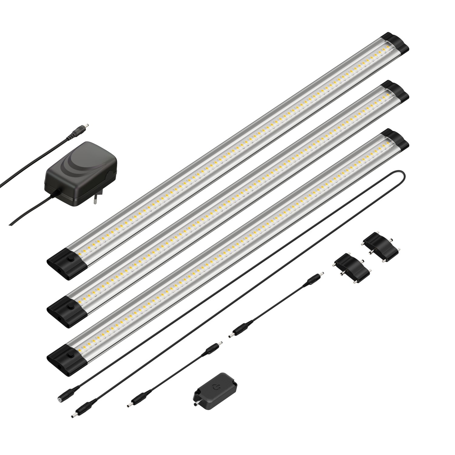 parlat LED Unterbau-Leuchte Siris, Touch-Dimmer, flach, je 50cm, je 531lm, warm-weiß, 3er Set
