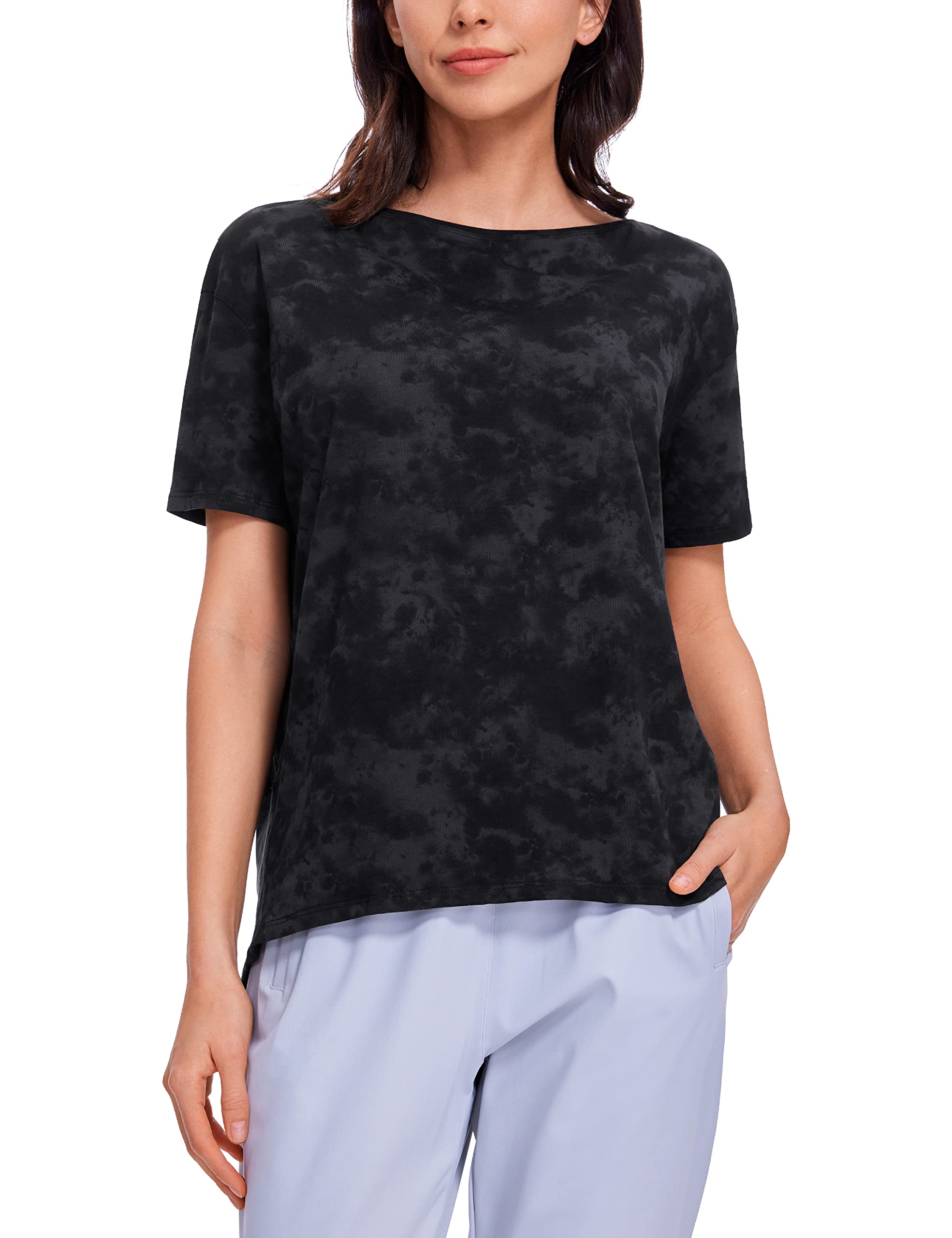 CRZ YOGAWomen's Pima Cotton Short Sleeve Shirts Loose Fit Gym Workout T-Shirt Athletic Casual Tops