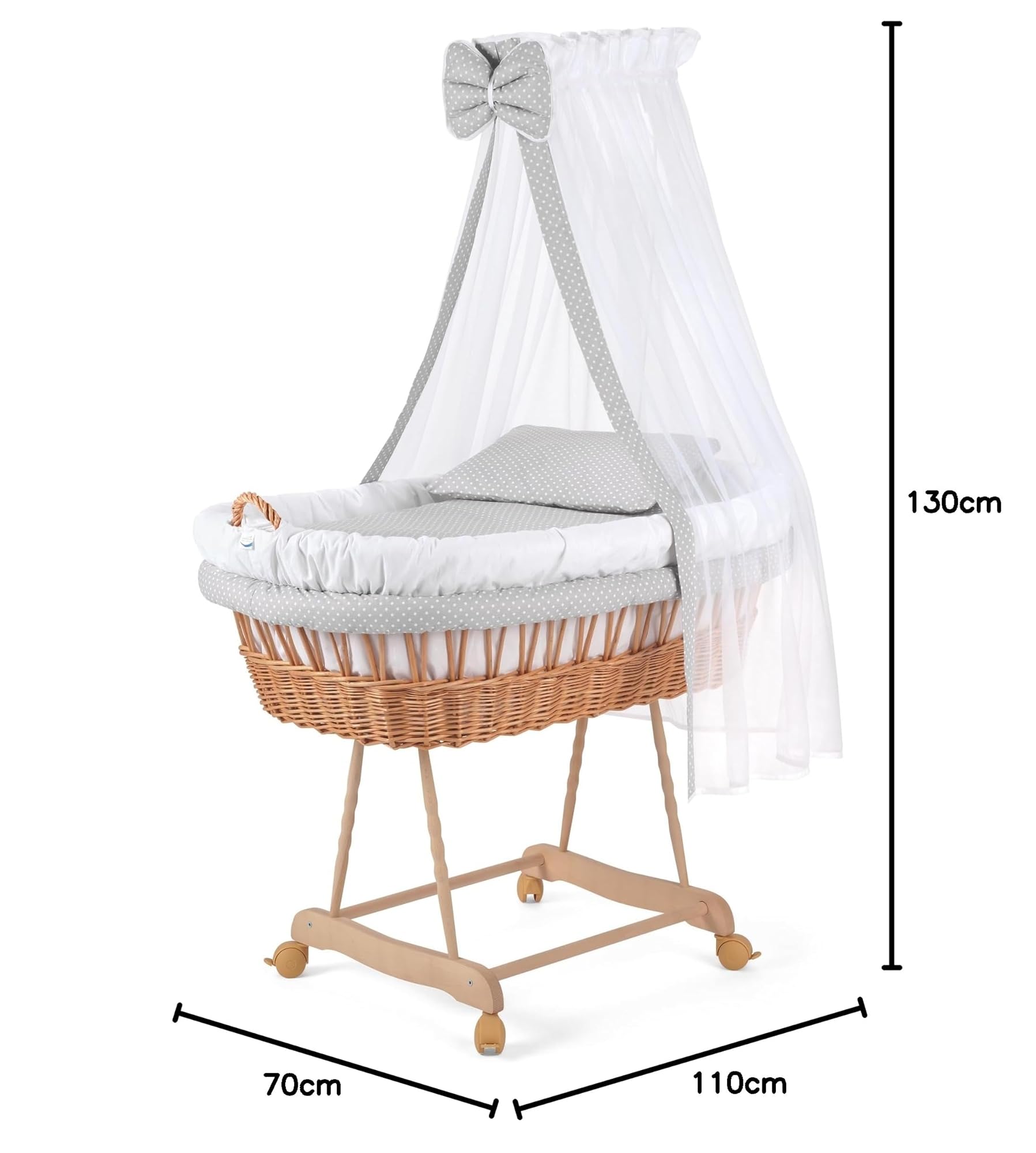 WALDIN Cuna Moisés, XXL, 9 Colores a Elegir, Blanco/Puntos Blancos