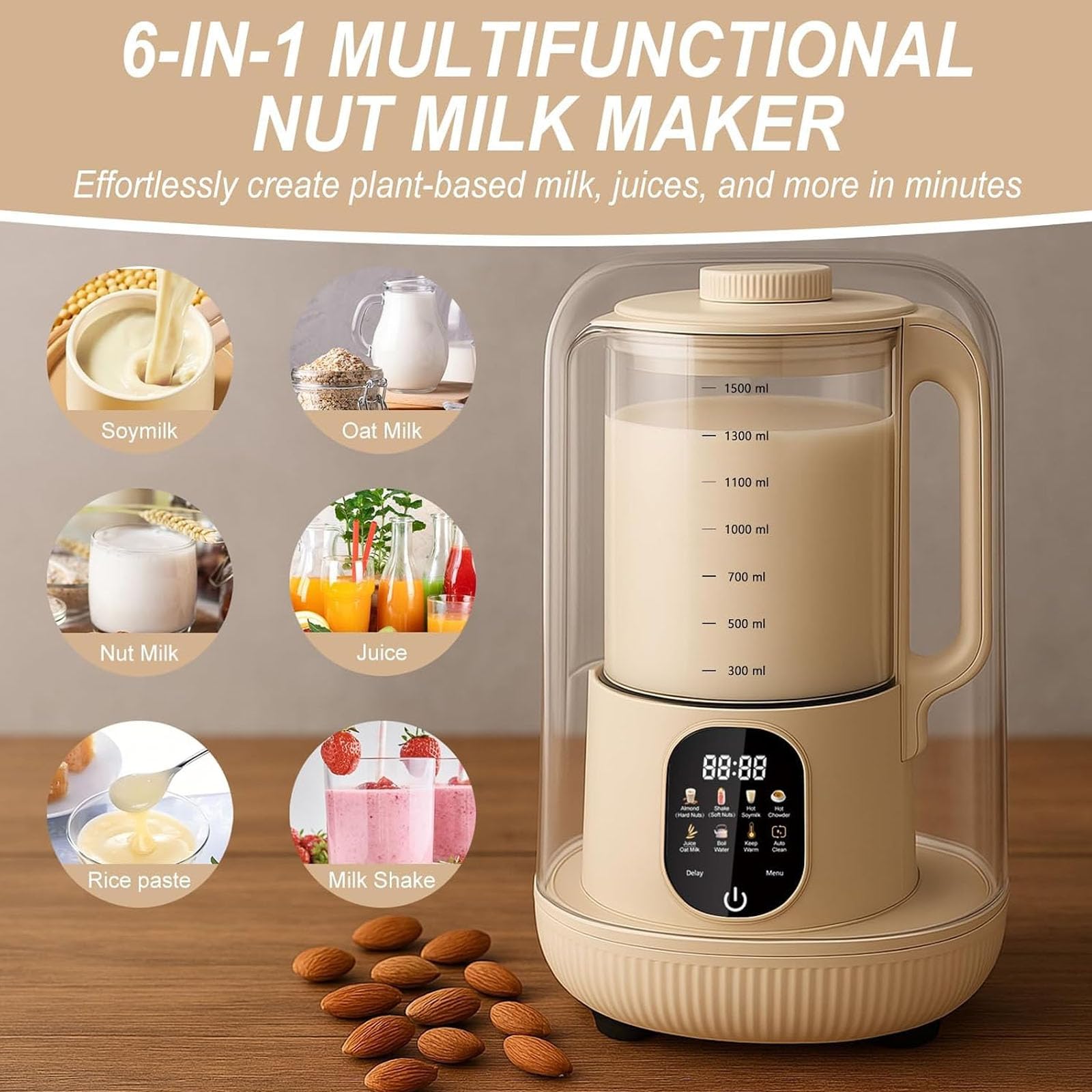 Macchina per latte vegetale 8 in 1, macchina per latte di soia da 1,5 litri