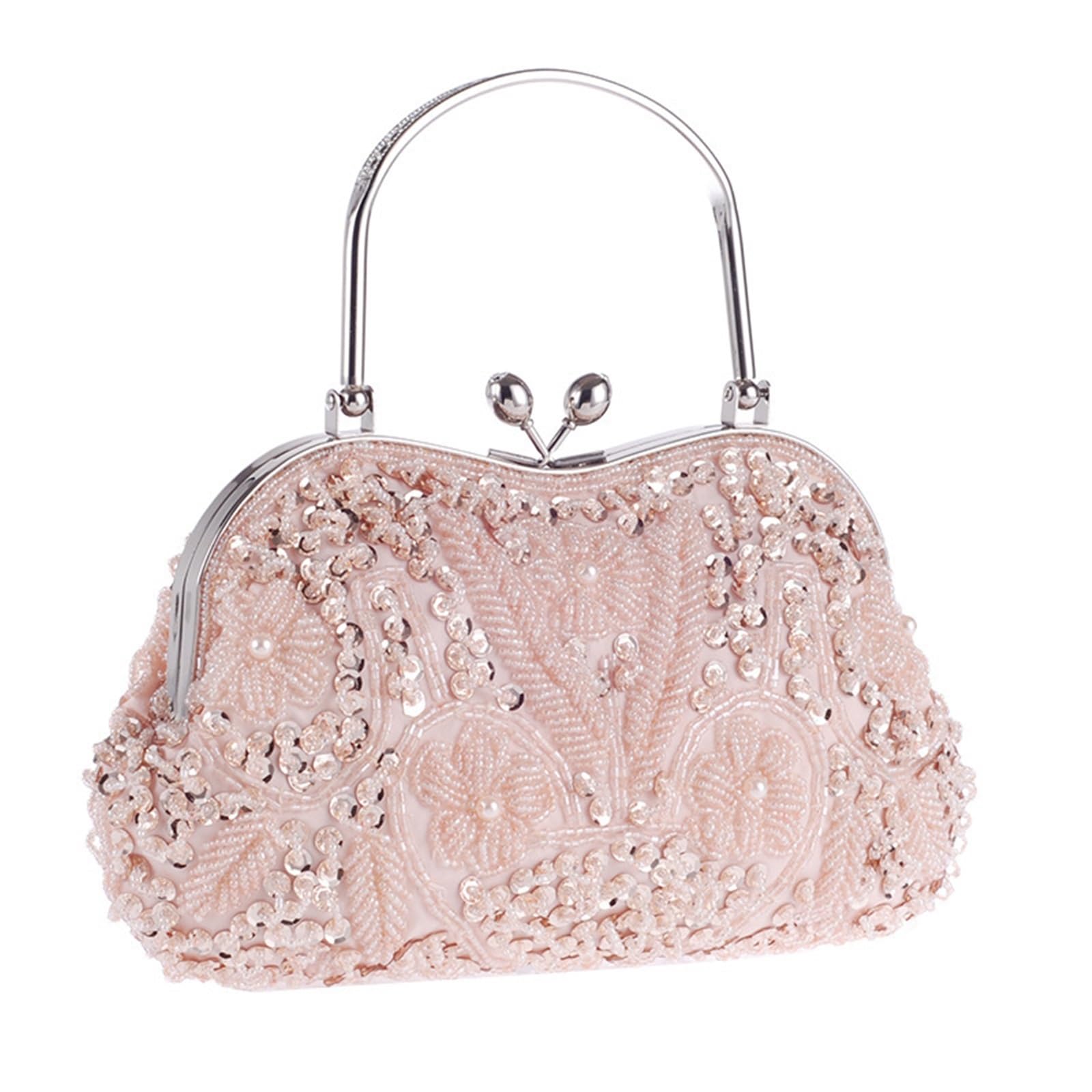 Vintage Ethnic Style Evening Bags Fashion Round Beaded Flower Clutches Handle Handbags Shoulder Bag For Women