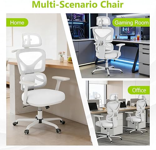 Miniatura 7 de Silla de oficina ergonómica de malla con soporte lumbar y reposacabezas, silla de computadora con respaldo alto con reposabrazos y bloqueo de
