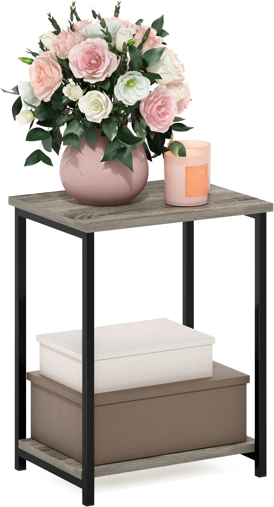 Simplistic Metal Frame End Table, 1-Pack, French Oak