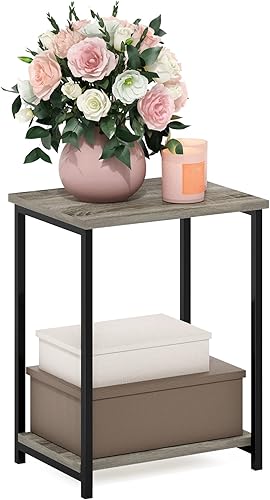 Furinno Simplistic - Mesa auxiliar con marco de metal, 1 unidad, roble francés