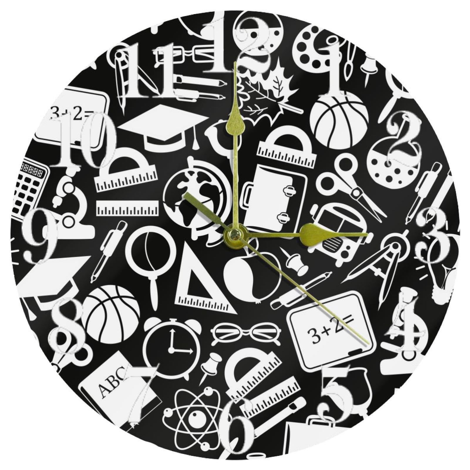 Horloge murale noire silencieuse à quartz pour école et bureau