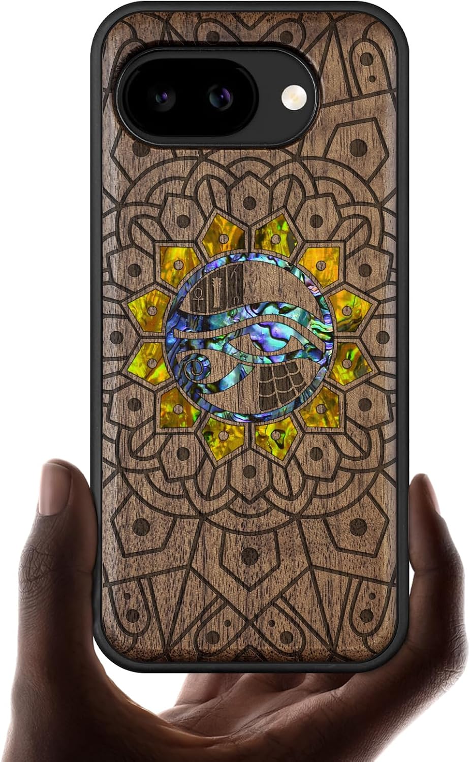 Carveit Magnetic Wooden Case for Google Pixel 10a Case, Wood Artisan Engraved & Handmade Shell Inlaid, Compatible with MagSafe Wireless Chargers (Bats Amidst Moonlit Branches) Blackwood