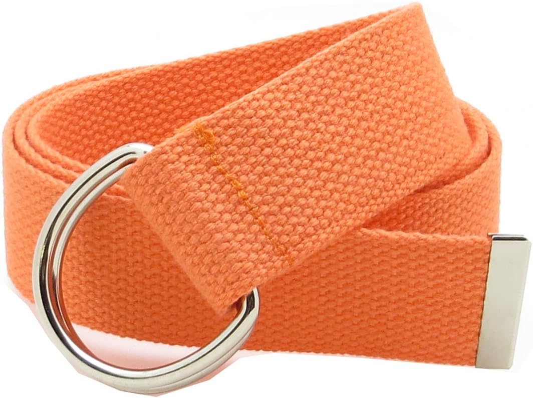 Canvas Web Belt Double D-Ring Buckle 1.5" Wide with Metal Tip Solid Color (Orange M)