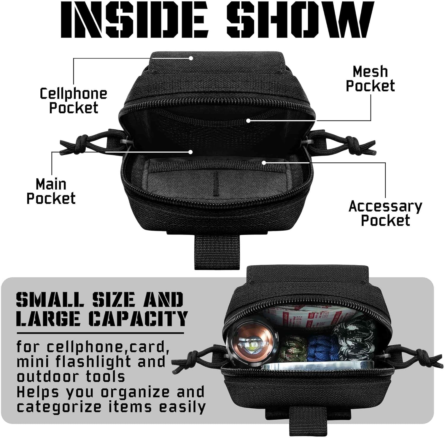 Molle Phone Pouch, 2 Piece 1000D Laser-Cut Tactical Small Molle Admin Pouch, Hook & Loop Heavy Duty Belt Molle Pouches for Belt Backpack Vest - Image 4