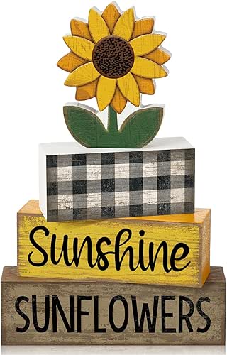Yuntau 4 Pcs Sunflower Decorations Sunflower Wooden Sign Sunshine Table