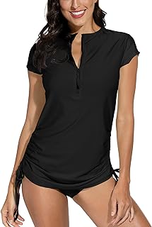 BesserBay Women UV Rash Guard Surf Shirt Short Sleeve 1/4 Zi