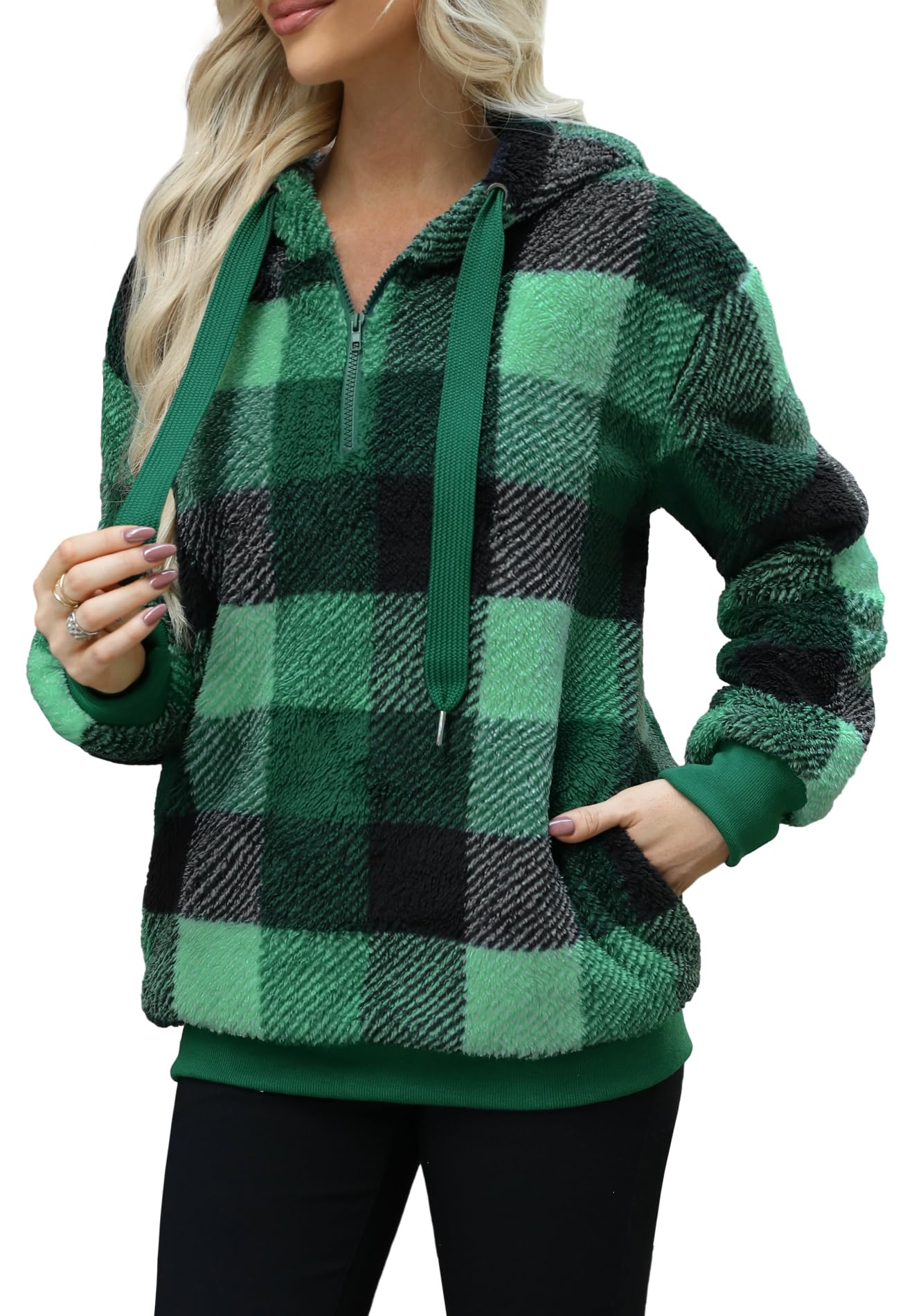 Yanekop Chaqueta de sherpa para mujer, de forro polar mullido, con cremallera, con cremallera de un cuarto, sudadera de gran tamaño, abrigo de invierno