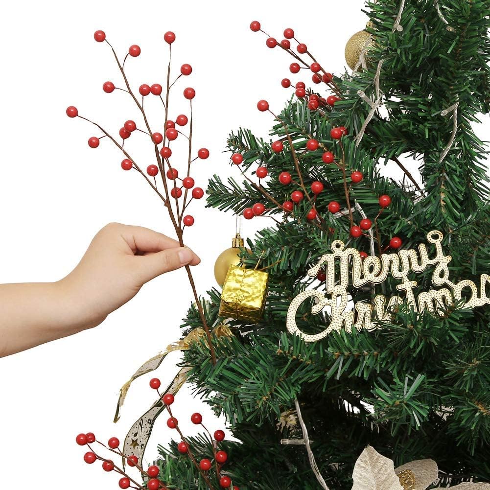 Künstliche rote Beerenstiele, 35,6 cm, künstliche Stechpalmenbeeren für Neujahr, Urlaub, Weihnachtsbaum, Vase, DIY-Kranz, Basteln, Heimdekoration, 12 Stück
