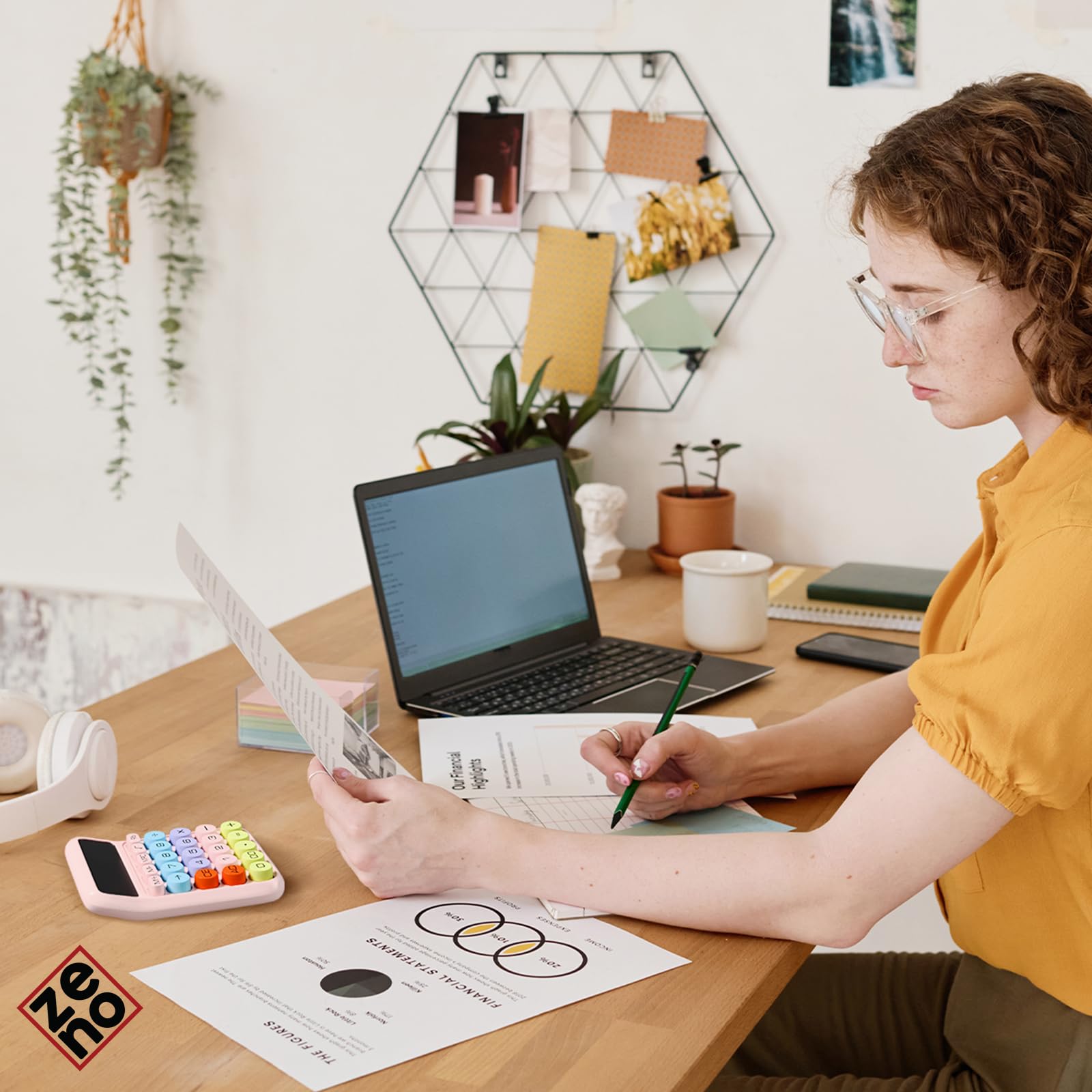 Zeno Calculadora Rosa – Calculadora de Escritorio Cute con Teclas Grandes, 12 Dígitos, para Escuela, Casa y Accesorios de Oficina Rosas