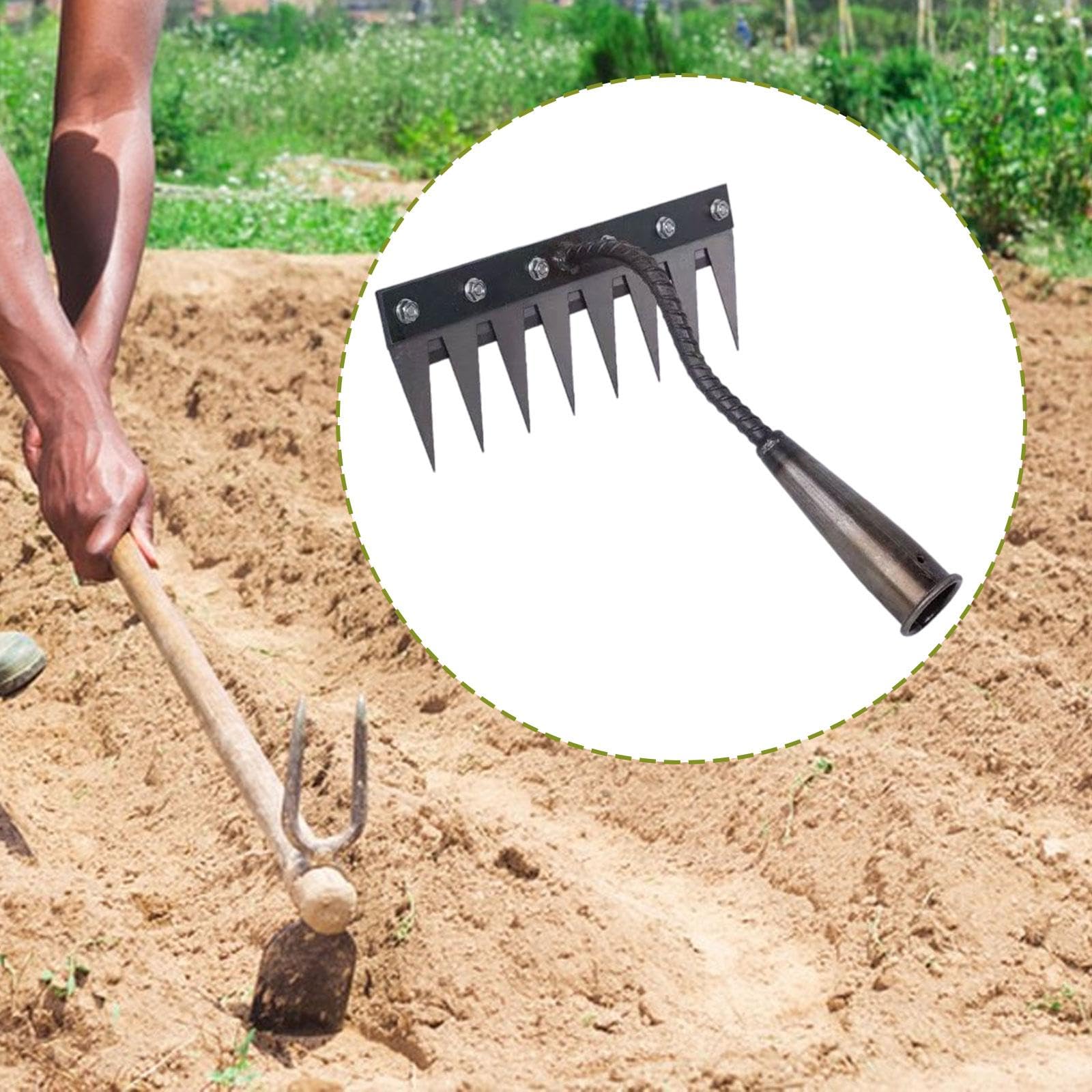 MYCENSE Garden Hoe,Garden Hand Rake,Metal,Weeding Tool Weeding Rake for Planting Farm Cultivating Farming Digging Vegetable Plowing, 8 Teeth