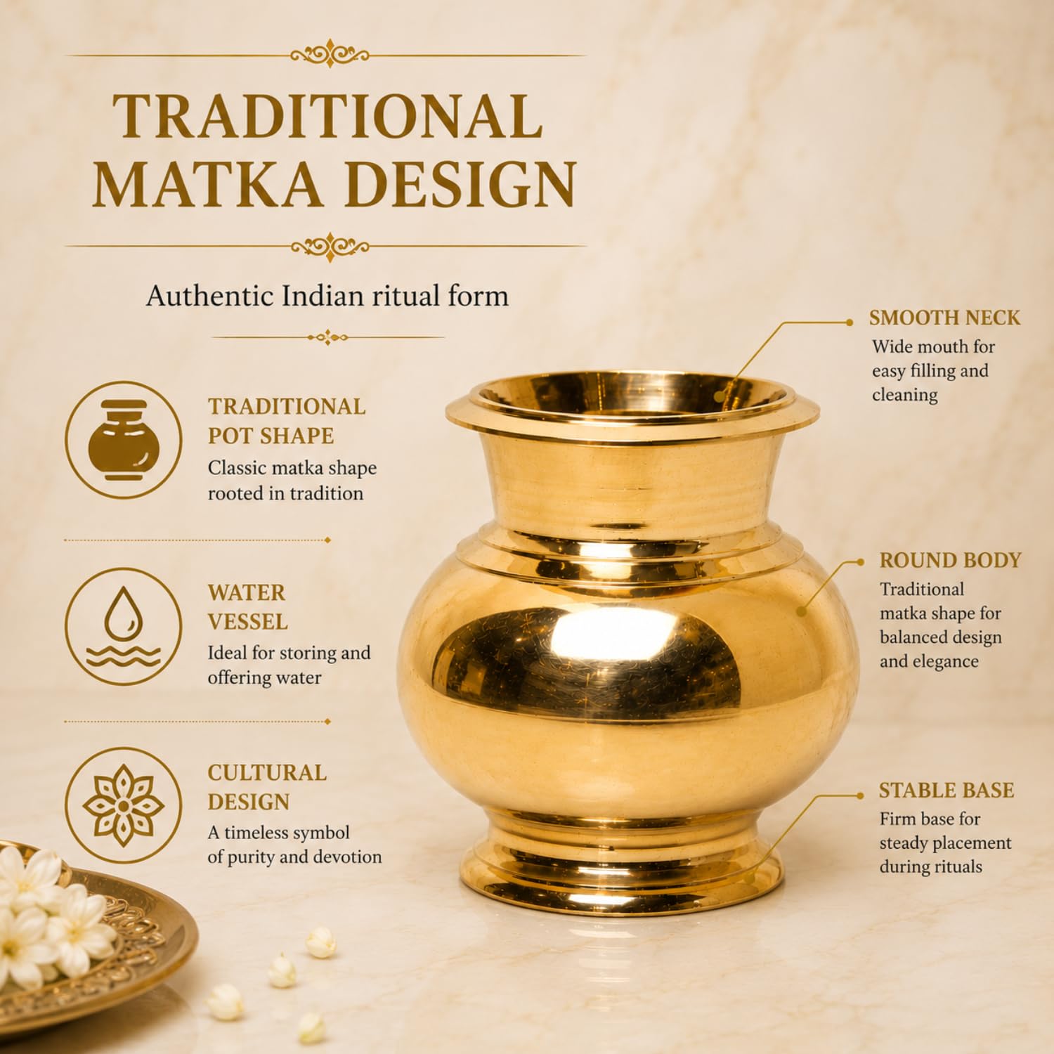 Bhimonee Decor | Pure Brass Matka Design Lota | Traditional Lutiya Kalash for Pooja & Rituals | 3.15-Inch Heavy Brass Water Pot | 250 gm Handcrafted Puja Vessel | 1