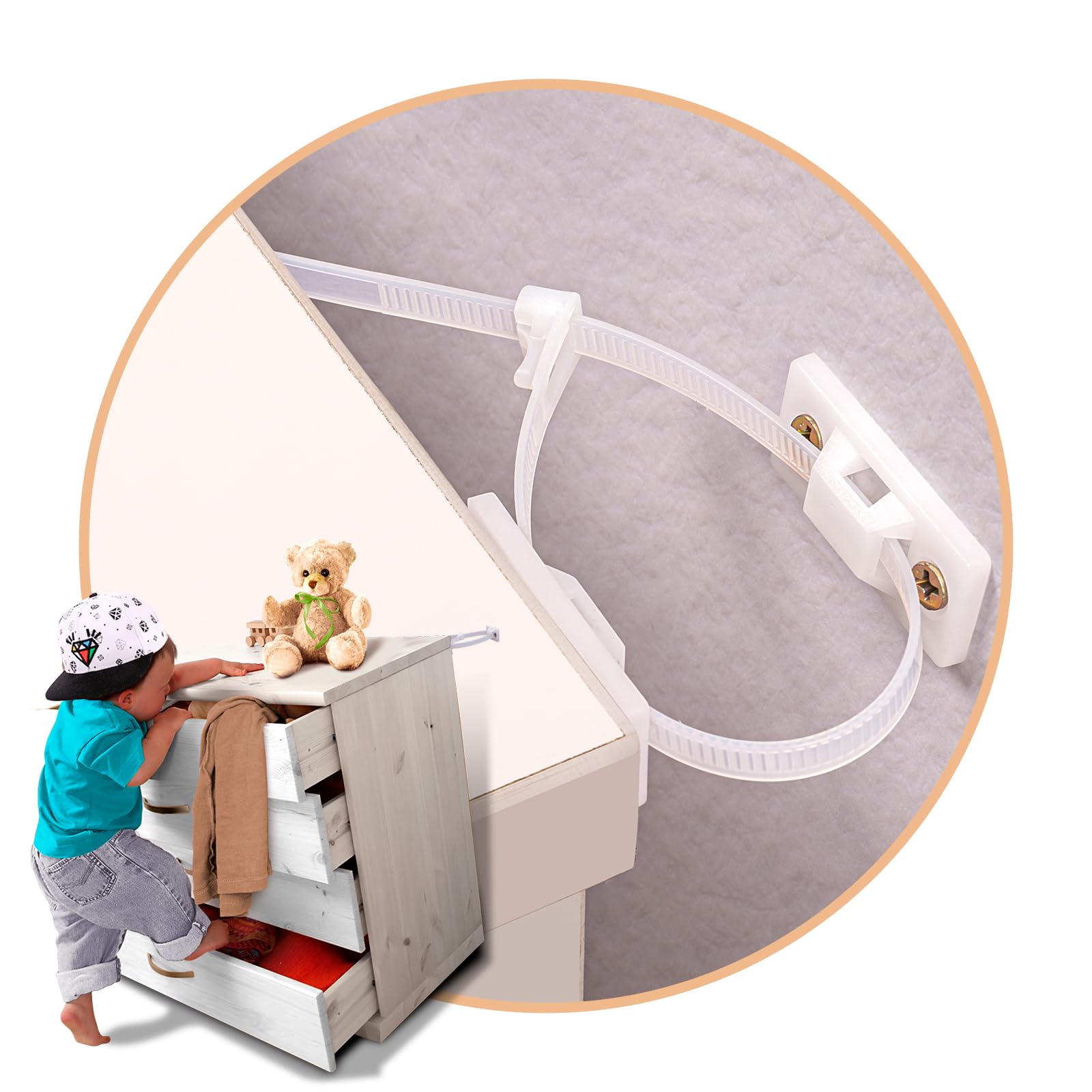 12 Pairs Furniture Anchors for Baby Proofing Anti Tip Child Safety Cabinet Straps to Help Furniture Secure to Wall Baby Proof Anchoring Kit for Shelf