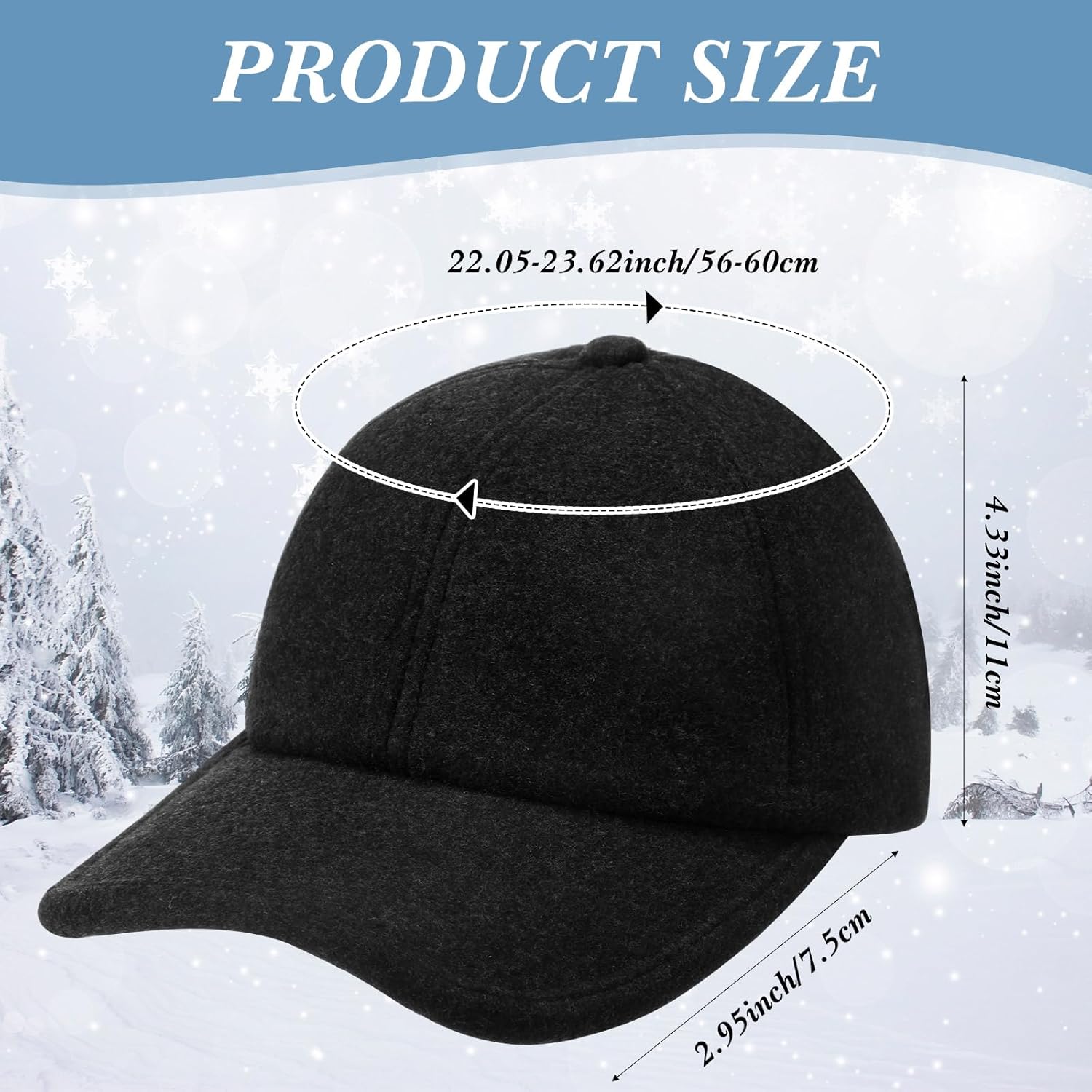 Coume 3 Pack Winter Baseball Cap with Ear Flaps Baseball Winter Hats with Earmuffs for Men Outdoor Sports Running