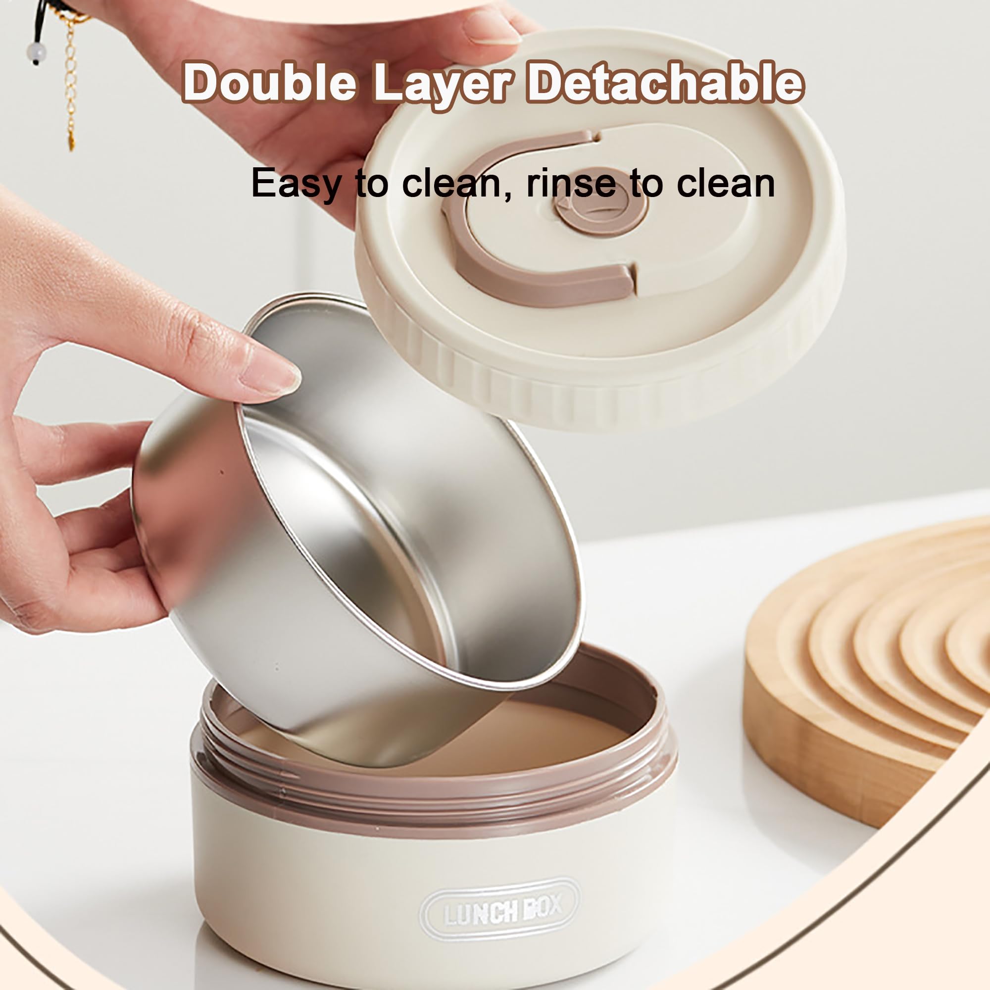 Thermobehälter Für Essen mit Gabel Löffel, Thermo-Lunchbox aus Edelstahl Mit Tasche, Tragbare Thermoschüssel mit Deckel, Essen Warmhalten Behälter für Zuhause, Büro,Beige-4 pcs