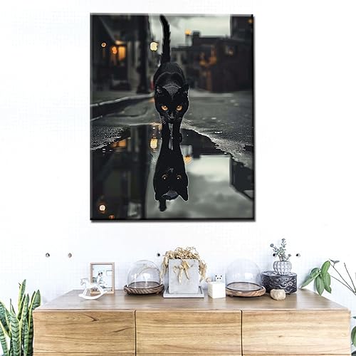 Miniatura 4 de Pintura por números para adultos, bricolaje, reflexión de animales en agua, gato negro o pantera negra, kits de pintura al óleo, pintura acrílica de