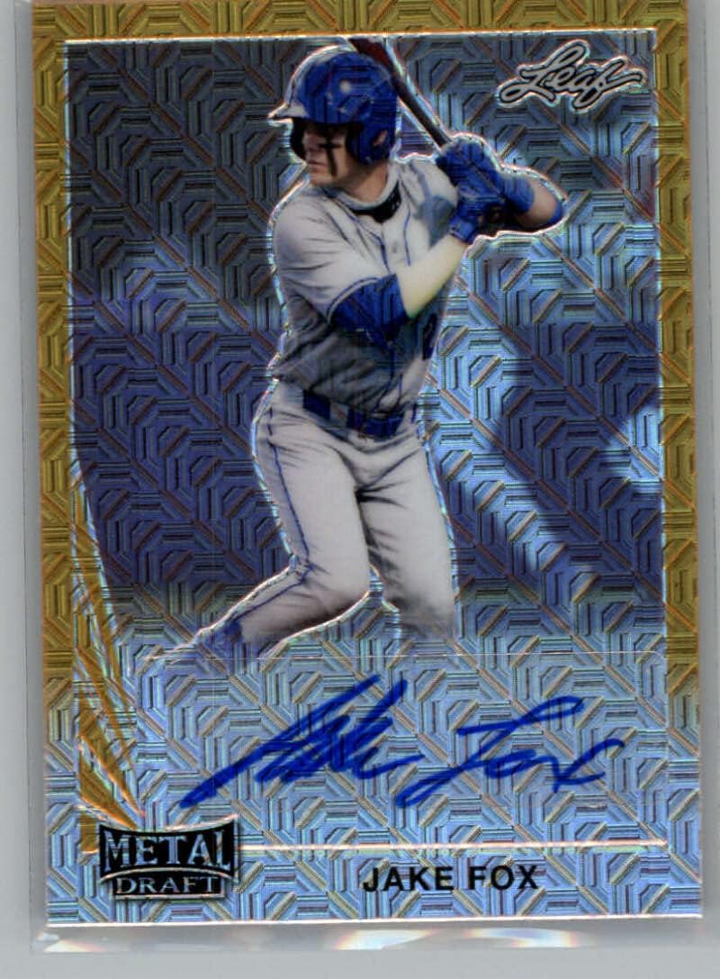 2021 Leaf Metal Draft 1990 Leaf Autograph Gold Mojo Baseball Card #LA-JF1 Jake Fox Auto Autograph 1 PR 1