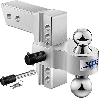 XPE Tow Hitch- Fits 2.5" Receiver Adjustable Trailer Hitch,6 Drop/Rise Chrome Plated Steel-18500LBS GTW Tow Balls(2" X 2-5/16"), Heavy Duty Ball Mount - Trailer Locks,for Heavy Duty Truck Silver