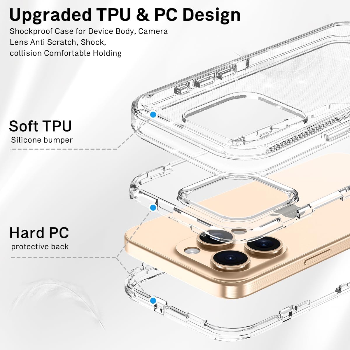 I-HONVA for iPhone 16 Pro Max Case Clear [Non Yellowing] Shockproof Dust/Drop Proof 3-Layer Protection [Without Screen Protector] Rugged Heavy Duty Cover for iPhone 16 Pro Max 6.9",Clear Glitter - Image 2