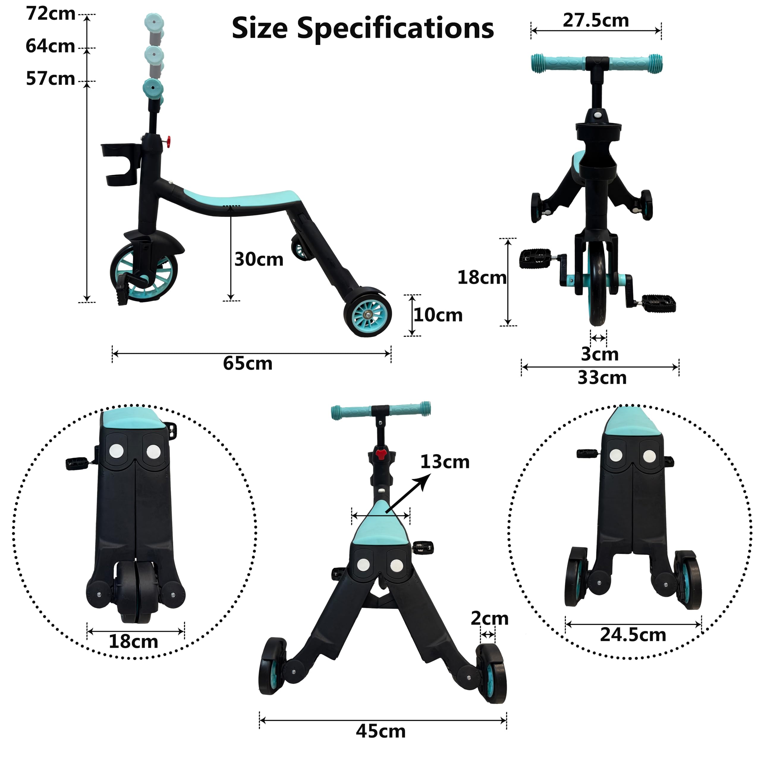 Triciclo 7En1 Niño,Manillar Regulable,Patinete Equilibrio,Azul