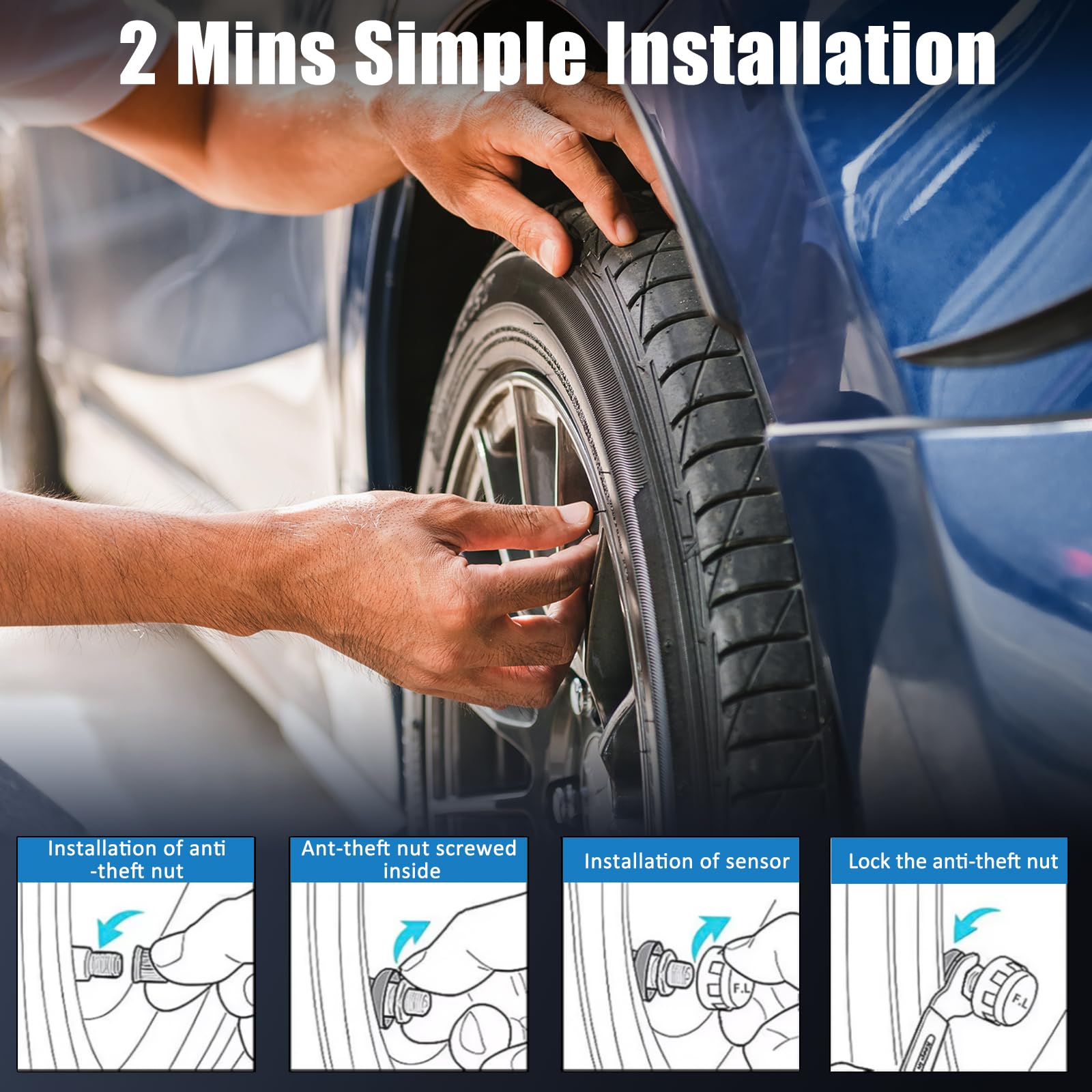 TPMS Sistema di Monitoraggio,della Pressione degli Pneumatici per Autocarri, Camper, Pullman,6 Sensori Ruote, 5 modalità Allarme, Ricarica Solare/USB(Ultima Versione)