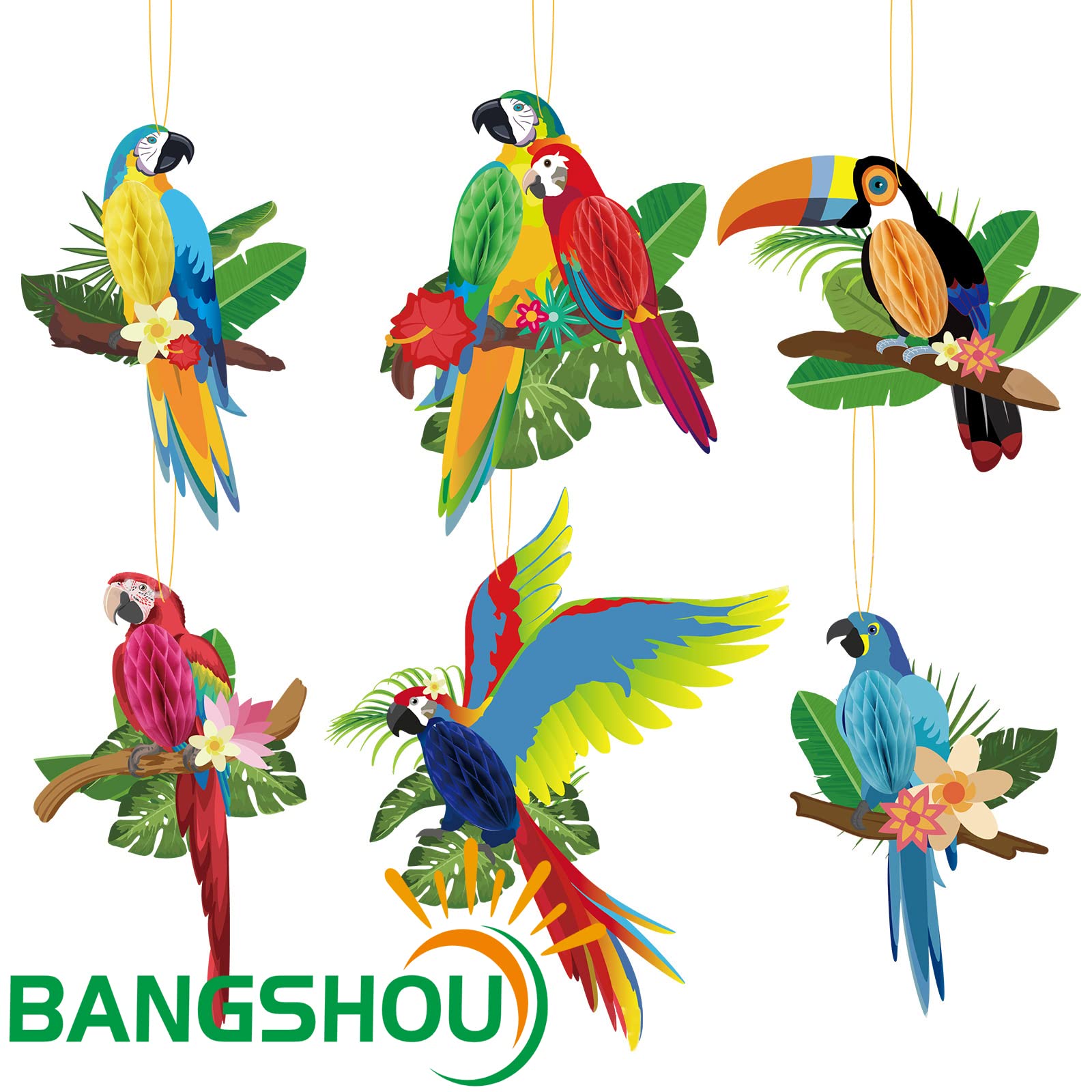 6 pezzi pappagallo tropicale da appendere, pappagallo nido d'ape, decorazione hawaiana, feste estive luau, feste tropicali