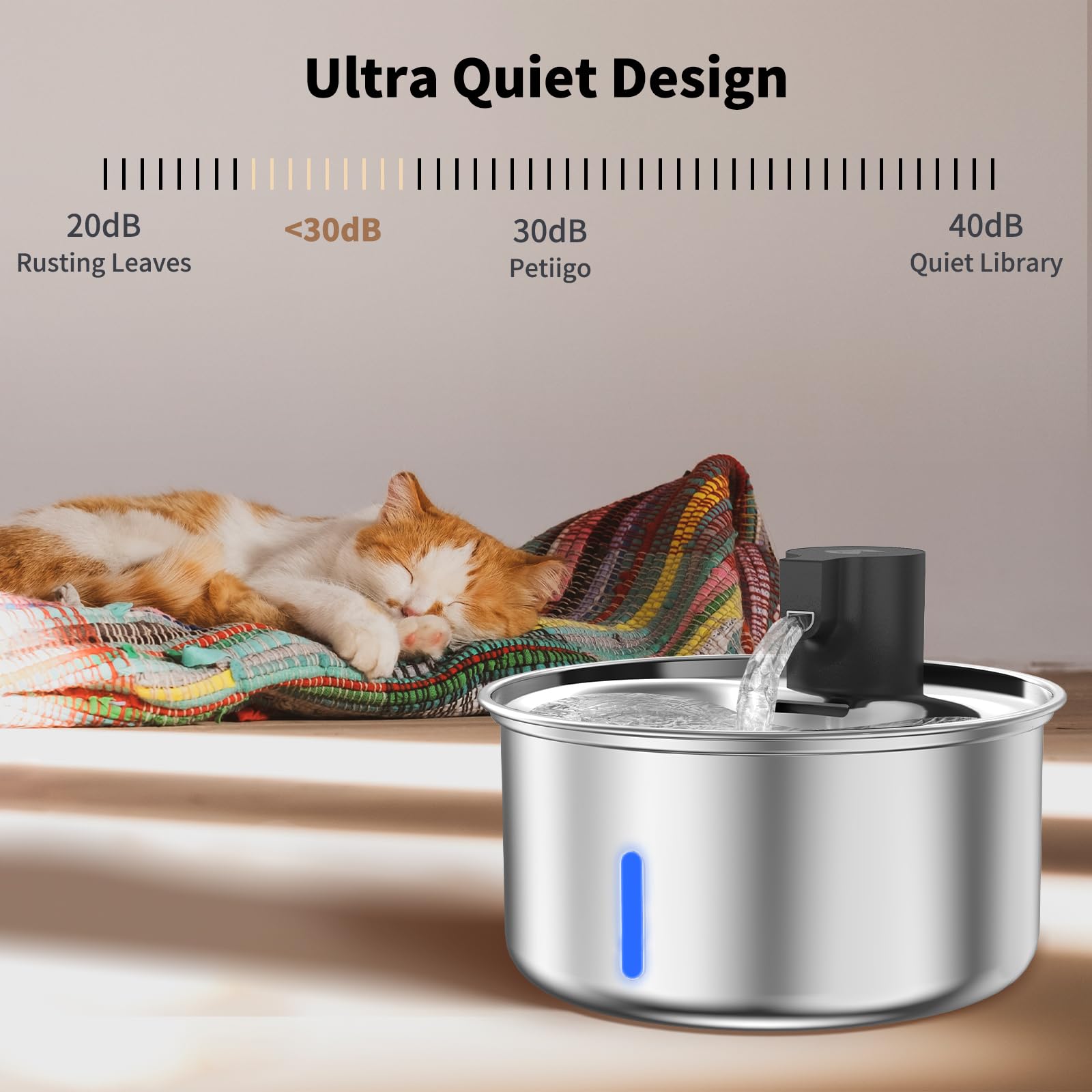 Cordless Cat Water Fountain, 5.5L/186oz Battery Operated Pet Water Fountain Stainless Steel with Ultra Quiet Pump, Motion Sensor, Cordless Pet Water Fountain Outdoor&Indoor Cat Water Drinking - image 7