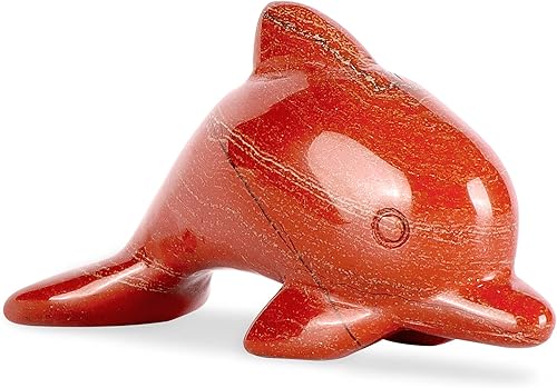 LEADGEM Figuras de delfín de cristal de jaspe rojo de 3 pulgadas, regalos de cuentos de delfín, estatua curativa para la oficina y la decoración del