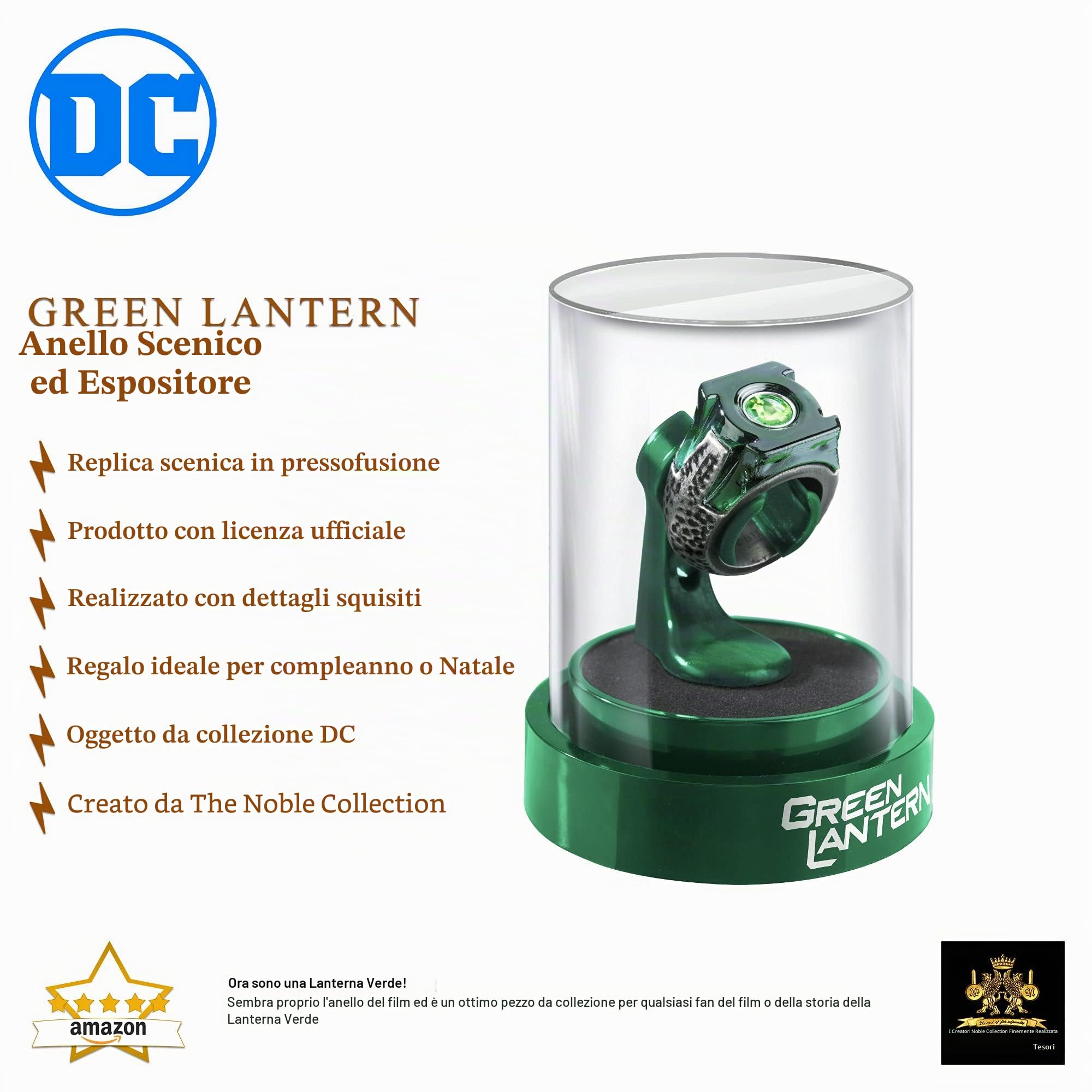 The Noble Collection DC Green Lantern Prop Ring & Display - Die Cast Metal Ring with 4in (10 cm) Display Case - Officially Licensed Film Set Movie Props Gifts Jewellery