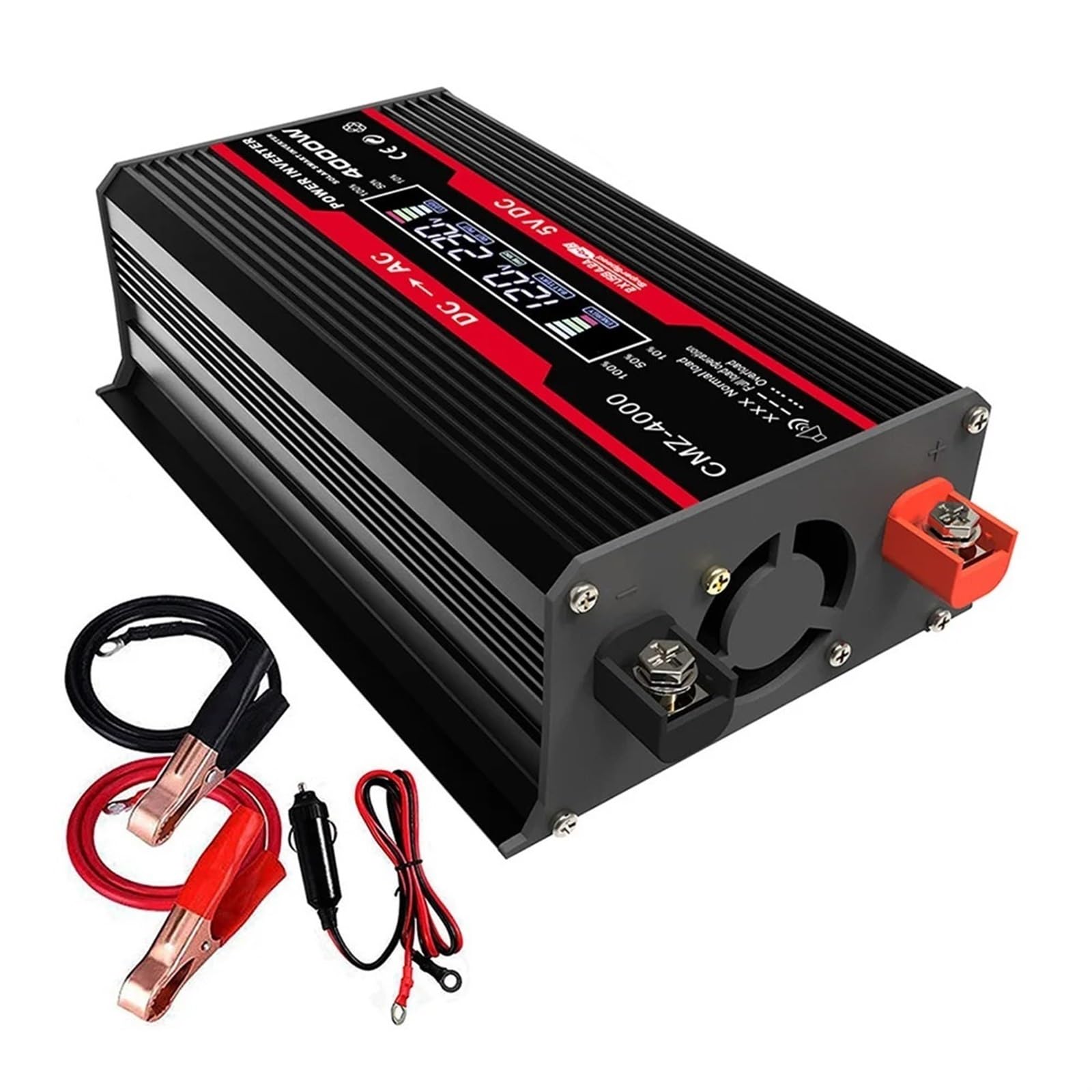 Inwertery, Przetwornica inwertera samochodowego 4000 W, transformator napięcia wyświetlacza 12 V, adapter samochodowy, zmodyfikowany konwerter ładowania fali sinusoidalnej(Black300W 12 to A)