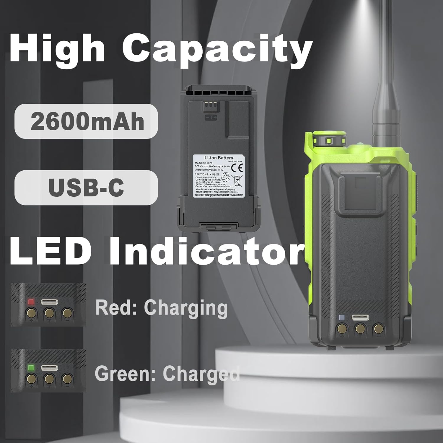 BAOFENG UV-K61 battery and LED indicator
