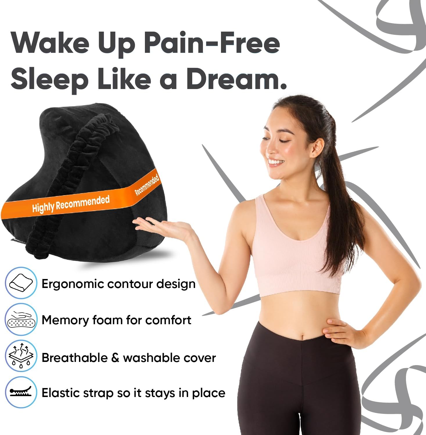 Knee Pillow for Side Sleepers, Knock Knee Corrector for Sleeping, Memory Foam Leg Pillow Wedge Cushion for Side Sleeper,Sciatica,Pregnancy,Hip&Back Pain Relief (Black, Heart Shape)