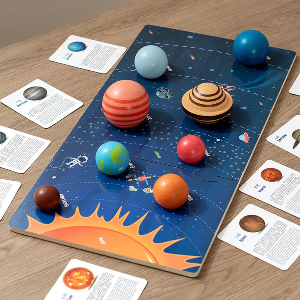 Drewniana układanka Układu Słonecznego, 8 klocków do dopasowywania planet